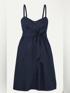 J. Crew Navy Button-Front Midi Sundress with Waist Tie